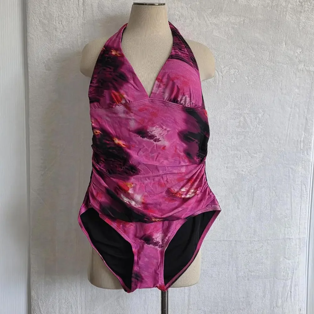 DKNY Trangle Halter-Style One-Piece Swimsuit Women's Size XL NWT